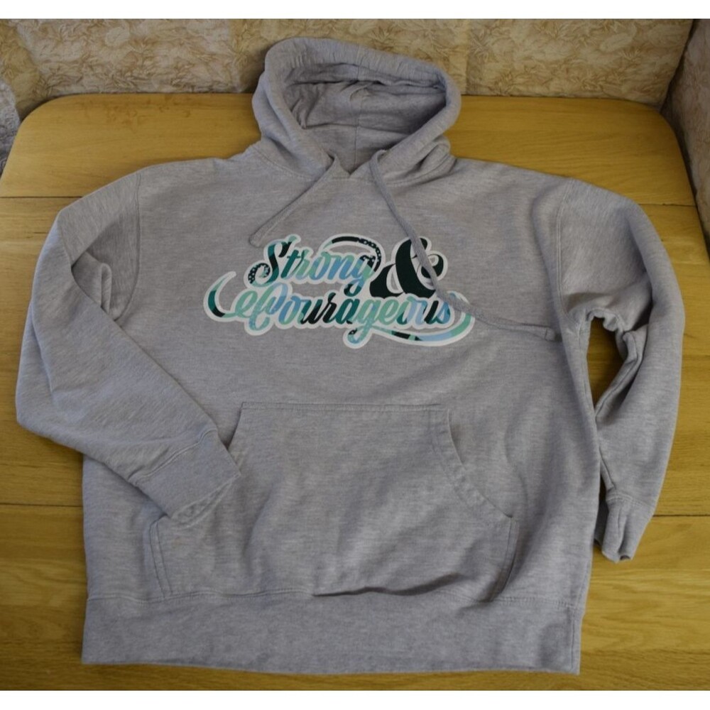 Strong and Courageous Sweatshirt Hoodie Sz L Women Gray 75% Cotton Faith Apparel - Picture 1 of 6